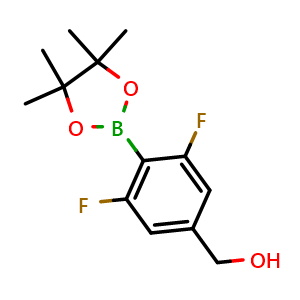 Chemical structure of (3,5-Difluoro-4-(4,4,5,5-tetramethyl-1,3,2-dioxaborolan-2-yl)phenyl)methanol , CAS 1857323-39-7, AChemBlock X173673