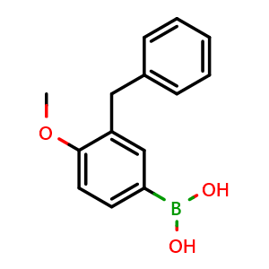 Chemical structure of (3-Benzyl-4-methoxyphenyl)boronic acid , CAS 475272-16-3, AChemBlock X173691