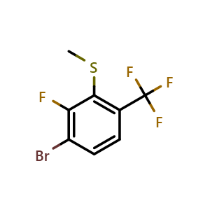 Chemical structure of (3-bromo-2-fluoro-6-(trifluoromethyl)phenyl)(methyl)sulfane , CAS 2166849-71-2, AChemBlock X173711