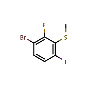Chemical structure of (3-Bromo-2-fluoro-6-iodophenyl)(methyl)sulfane , CAS 1936135-89-5, AChemBlock X173713