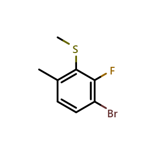 Chemical structure of (3-Bromo-2-fluoro-6-methylphenyl)(methyl)sulfane , CAS 2710969-96-1, AChemBlock X173714