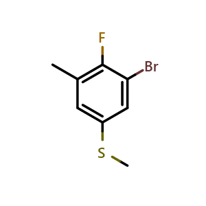 Chemical structure of (3-Bromo-4-fluoro-5-methylphenyl)(methyl)sulfane , CAS 2706032-18-8, AChemBlock X173725