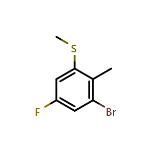 Chemical structure of (3-Bromo-5-fluoro-2-methylphenyl)(methyl)sulfane , CAS 2705664-65-7, AChemBlock X173750