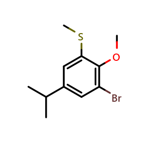 Chemical structure of (3-Bromo-5-isopropyl-2-methoxyphenyl)(methyl)sulfane , CAS 2734776-26-0, AChemBlock X173757