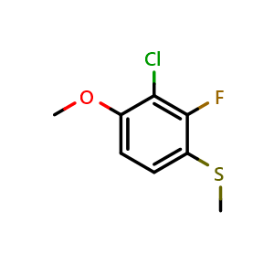 Chemical structure of (3-Chloro-2-fluoro-4-methoxyphenyl)(methyl)sulfane , CAS 2586126-23-8, AChemBlock X173791