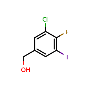 Chemical structure of (3-Chloro-4-fluoro-5-iodophenyl)methanol , CAS 2385117-52-0, AChemBlock X173805