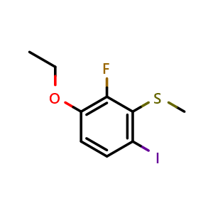 Chemical structure of (3-Ethoxy-2-fluoro-6-iodophenyl)(methyl)sulfane , CAS 2708191-06-2, AChemBlock X173826