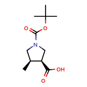 Chemical structure of (3S,4R)-1-Boc-4-methyl-pyrrolidine-3-carboxylic acid , CAS 2624378-54-5, AChemBlock X173889