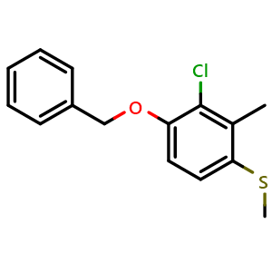Chemical structure of (4-(Benzyloxy)-3-chloro-2-methylphenyl)(methyl)sulfane , CAS 2734778-33-5, AChemBlock X173904