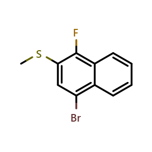 Chemical structure of (4-Bromo-1-fluoronaphthalen-2-yl)(methyl)sulfane , CAS 2624417-14-5, AChemBlock X173929