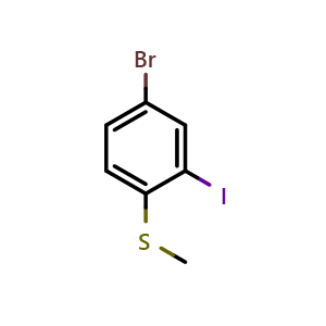 Chemical structure of (4-Bromo-2-iodophenyl)(methyl)sulfane , CAS 1163701-03-8, AChemBlock X173952