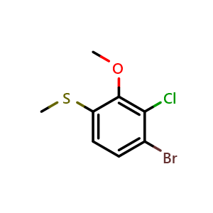 Chemical structure of (4-Bromo-3-chloro-2-methoxyphenyl)(methyl)sulfane , CAS 2413441-12-8, AChemBlock X173958
