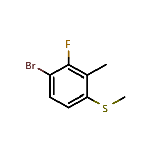 Chemical structure of (4-Bromo-3-fluoro-2-methylphenyl)(methyl)sulfane , CAS 2643367-49-9, AChemBlock X173960
