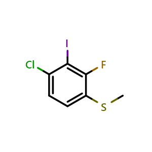 Chemical structure of (4-Chloro-2-fluoro-3-iodophenyl)(methyl)sulfane , CAS 2705601-07-4, AChemBlock X173984