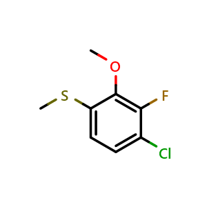 Chemical structure of (4-Chloro-3-fluoro-2-methoxyphenyl)(methyl)sulfane , CAS 2711523-81-6, AChemBlock X174001