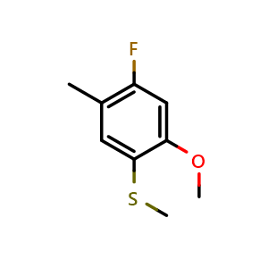 Chemical structure of (4-Fluoro-2-methoxy-5-methylphenyl)(methyl)sulfane , CAS 2384090-10-0, AChemBlock X174029