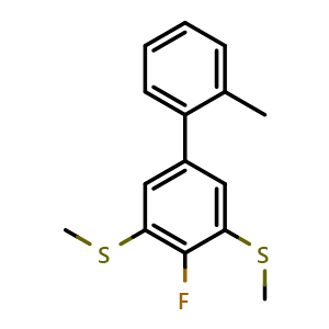 Chemical structure of (4-Fluoro-2'-methyl-[1,1'-biphenyl]-3,5-diyl)bis(methylsulfane) , CAS 2764731-15-7, AChemBlock X174034