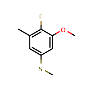 Chemical structure of (4-Fluoro-3-methoxy-5-methylphenyl)(methyl)sulfane , CAS 2711194-77-1, AChemBlock X174042