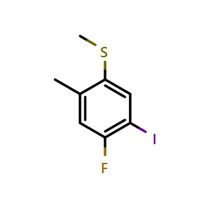 Chemical structure of (4-Fluoro-5-iodo-2-methylphenyl)(methyl)sulfane , CAS 2384373-31-1, AChemBlock X174044