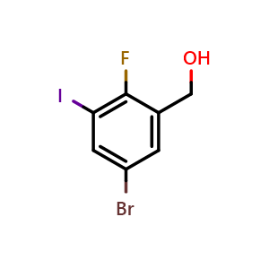Chemical structure of (5-Bromo-2-fluoro-3-iodophenyl)methanol , CAS 2090447-85-9, AChemBlock X174107