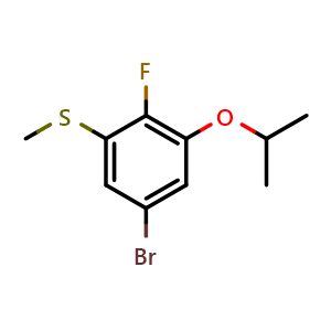 Chemical structure of (5-bromo-2-fluoro-3-isopropoxyphenyl)(methyl)sulfane , CAS 2586126-85-2, AChemBlock X174108