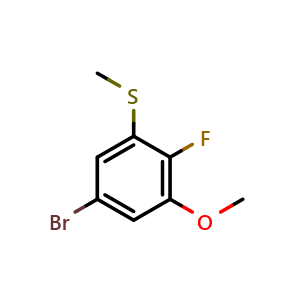 Chemical structure of (5-bromo-2-fluoro-3-methoxyphenyl)(methyl)sulfane , CAS 2091705-75-6, AChemBlock X174111