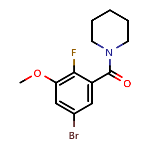 Chemical structure of (5-Bromo-2-fluoro-3-methoxyphenyl)(piperidin-1-yl)methanone , CAS 2624417-17-8, AChemBlock X174113