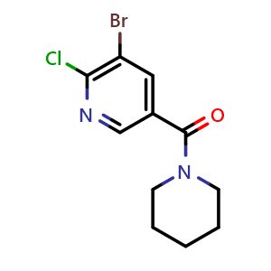 Chemical structure of (5-bromo-6-chloropyridin-3-yl)(piperidin-1-yl)methanone , CAS 1872711-69-7, AChemBlock X174127