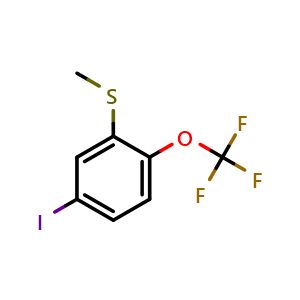 Chemical structure of (5-Iodo-2-(trifluoromethoxy)phenyl)(methyl)sulfane , CAS 2386031-95-2, AChemBlock X174178