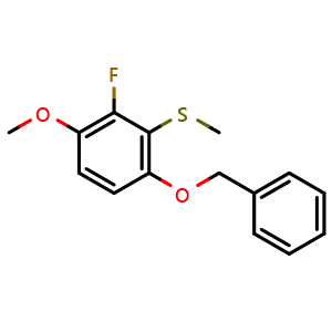 Chemical structure of (6-(Benzyloxy)-2-fluoro-3-methoxyphenyl)(methyl)sulfane , CAS 2807446-09-7, AChemBlock X174187