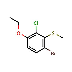 Chemical structure of (6-Bromo-2-chloro-3-ethoxyphenyl)(methyl)sulfane , CAS 2707158-57-2, AChemBlock X174196
