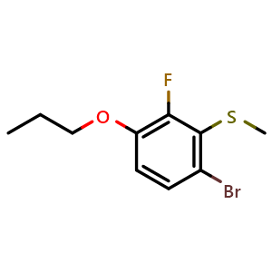 Chemical structure of (6-Bromo-2-fluoro-3-propoxyphenyl)(methyl)sulfane , CAS 2757731-79-4, AChemBlock X174210