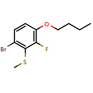 Chemical structure of (6-Bromo-3-butoxy-2-fluorophenyl)(methyl)sulfane , CAS 2807456-48-8, AChemBlock X174211