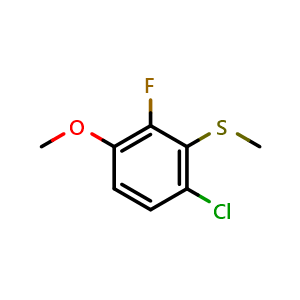 Chemical structure of (6-Chloro-2-fluoro-3-methoxyphenyl)(methyl)sulfane , CAS 2707341-12-4, AChemBlock X174218