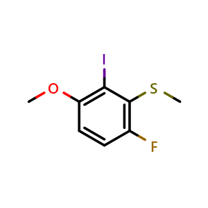 Chemical structure of (6-Fluoro-2-iodo-3-methoxyphenyl)(methyl)sulfane , CAS 2710260-23-2, AChemBlock X174228