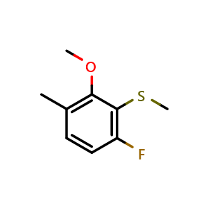 Chemical structure of (6-Fluoro-2-methoxy-3-methylphenyl)(methyl)sulfane , CAS 2586126-21-6, AChemBlock X174229