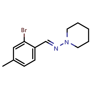 Chemical structure of (E)-N-(2-bromo-4-methylbenzylidene)piperidin-1-amine , CAS 2734780-27-7, AChemBlock X174266