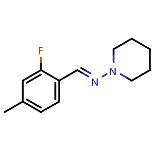 Chemical structure of (E)-N-(2-fluoro-4-methylbenzylidene)piperidin-1-amine , CAS 2734780-21-1, AChemBlock X174268