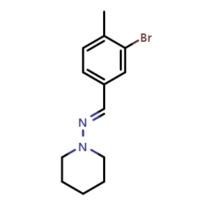 Chemical structure of (E)-N-(3-bromo-4-methylbenzylidene)piperidin-1-amine , CAS 2734780-23-3, AChemBlock X174270
