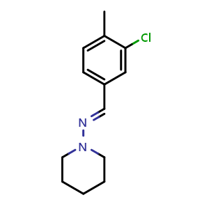 Chemical structure of (E)-N-(3-chloro-4-methylbenzylidene)piperidin-1-amine , CAS 2734780-29-9, AChemBlock X174272