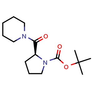 Chemical structure of (S)-1-tert-butyl 2-(piperidin-1-ylcarbonyl)pyrrolidine-1-carboxylate , CAS 89226-14-2, AChemBlock X174313