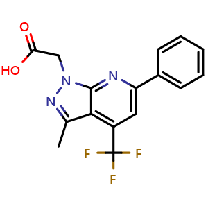 Chemical structure of [3-methyl-6-phenyl-4-(trifluoromethyl)-1H-pyrazolo[3,4-b]pyridin-1-yl]acetic acid , CAS 937605-80-6, AChemBlock X174345