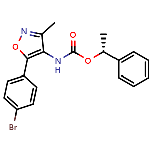 Chemical structure of [5-(4-bromo-phenyl)-3-methyl-isoxazol-4-yl]-carbamic acid (R)-1-phenyl-ethyl ester , CAS 1228690-37-6, AChemBlock X174349