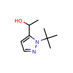 Chemical structure of 1-(1-(Tert-butyl)-1H-pyrazol-5-yl)ethanol , CAS 1526338-18-0, AChemBlock X174362