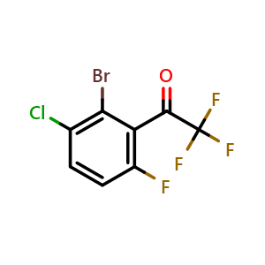 Chemical structure of 1-(2-Bromo-3-chloro-6-fluorophenyl)-2,2,2-trifluoroethanone , CAS 1823559-69-8, AChemBlock X174435