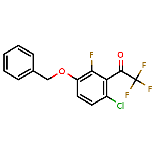 Chemical structure of 1-(3-(Benzyloxy)-6-chloro-2-fluorophenyl)-2,2,2-trifluoroethanone , CAS 2807467-76-9, AChemBlock X174491