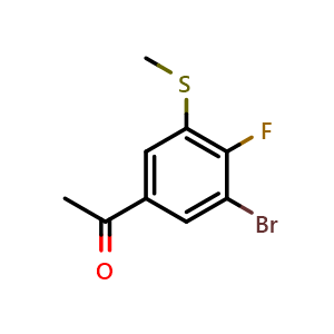 Chemical structure of 1-(3-Bromo-4-fluoro-5-(methylthio)phenyl)ethanone , CAS 2755718-65-9, AChemBlock X174537