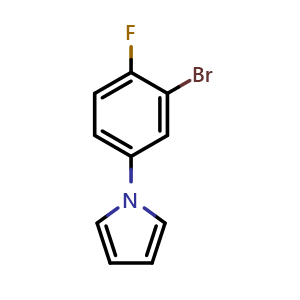 Chemical structure of 1-(3-bromo-4-fluorophenyl)-1H-pyrrole , CAS 1565984-98-6, AChemBlock X174540