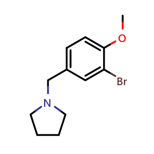 Chemical structure of 1-(3-bromo-4-methoxybenzyl)pyrrolidine , CAS 1211512-54-7, AChemBlock X174541