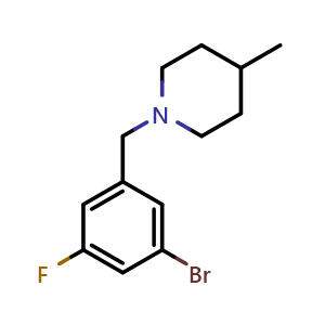 Chemical structure of 1-(3-Bromo-5-fluorobenzyl)-4-methylpiperidine , CAS 1518625-75-6, AChemBlock X174542